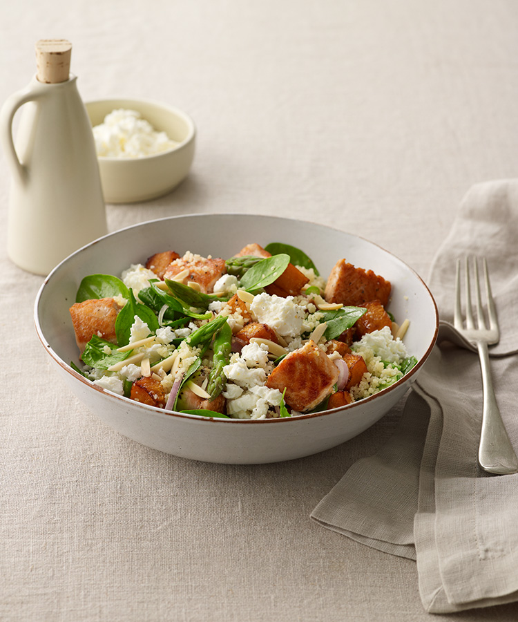 Roast Pumpkin Salmon with Feta and Spinach Salad Tassal Tassie Salmon